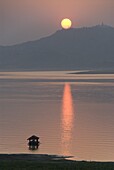 Sunset, Ayeyarwaddy River, Bagan (Pagan), Myanmar (Burma), Asia