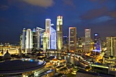 Skyline and Financial district at dusk, Singapore, Southeast Asia, Asia
