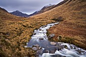 Glen Rosa Water, with Cir Mhor and Goat Fell peaks ahead, Isle of Arran, Scotland, United Kingdom, Europe