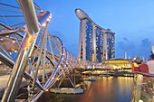 The Helix Bridge and Marina Bay Sands, Marina Bay, Singapore, Southeast Asia, Asia