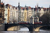 Across the River Vltava and the colourful baroque houses, Prague, Czech Republic, Europe