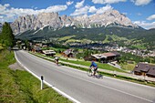 View of town and mountains, Cortina d' Ampezzo, Belluno Province, Veneto, Dolomites, Italy, Europe