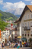 Street scene and Little Church, Ortisei, Gardena Valley, Bolzano Province, Trentino-Alto Adige/South Tyrol, Italian Dolomites, Italy, Europe
