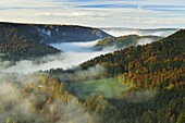 View from Eichfelsen of the Donautal (Danube Valley), near Beuron, Baden-Wurttemberg, Germany, Europe