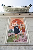 Colourful wall paintings outside the National Theatre, Pyongyang, Democratic People's Republic of Korea (DPRK), North Korea, Asia