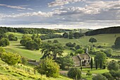 Church of St. Mary the Virgin surrounded by beautiful countryside, Lasborough in the Cotswolds, Gloucestershire, England, United Kingdom, Europe