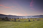 Castlerigg stone circle at dawn in the Lake District National Park, Cumbria, England, United Kingdom, Europe