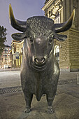 Germany,  Frankfurt,  stock exchange,  bull and bear, twilight