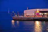 Nightlife in Bar at harbour and pier at evening, capital Ponta Delgada, Island of Sao Miguel, Azores, Portugal, Europe, Atlantic Ocean