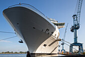 cruise ship seen from below, bow, Lower Saxony, Germany