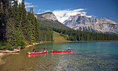 Canoes on Emerald Lake, Yoho National Park, Rocky Mountains, British Columbia, Canada