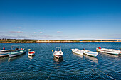 Boats in the harbour, fishing village Fuzeta, Olhao, Algarve, Portugal