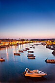 View towards Tavira und Rio Gilao at twilight, Tavira, Algarve, Portugal