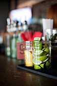 Drink garnishes sit the bar at the East Ender on Fore Street in Portland, Maine.