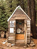 Classic old outhouse at Blue Lakes, near Lake Tahoe and Hope Valley