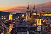 Overview of the Historic Centre at sunset, Prague, Czech Republic, Europe