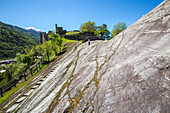 The great Rupe Magna in Grosio, on which ancient peoples have left their testimony. Valtellina, Lombardy, Italy, Europe