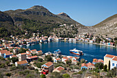 View of harbour, Kastellorizo (Meis), Dodecanese, Greek Islands, Greece, Europe