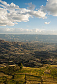 View of landscape from Ashen Maria Monastery at dusk, Lalibela, Ethiopia, East Africa, Africa