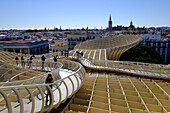 View of city from the top of Metropol Parasol, known as Setas de Sevilla (The Mushrooms), Seville, Andalucia, Spain, Europe