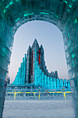 Spectacular illuminated ice sculptures at the Harbin Ice and Snow Festival in Harbin, Heilongjiang Province, China, Asia