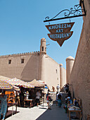 Markets stalls in front of Tosh Hauli Palace, Ichan Kala Old City, Khiva, Uzbekistan