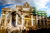 Reflection Of Fontana Di Trevi In A Benetton Window Shop, Rome, Italy