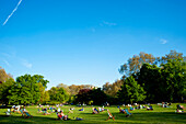 People Sunbathing On A Spring Day In Green Park, Central London, London, Uk