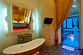Bathroom and verandah of Presidential Suite in Casa Colombo Hotel, Colombo, Sri Lanka