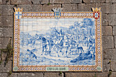 Traditional Portuguese Mosaic Made Of Tiles On The Wall Of The Old Tower In Ponte De Lima, Portugal