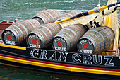 Barrels Of Vino Do Porto In A Boat, Porto, Portugal