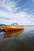 Mahogany Motor Boat On Gunn Lake, Ontario, Canada