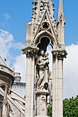 Fountain Of The Virgin Behind Notre Dame De Paris Cathedral, Paris, France