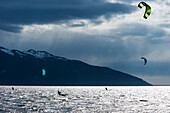 Kite boarders on Turnagain Arm in Southcentral Alaska.