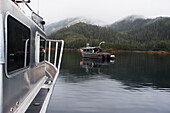 Aluminum boats anchored off Knight Island, Prince William Sound, Southcentral Alaska