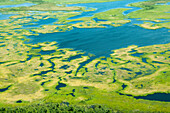 Aerial view of the wetlands adjacent to the kuskokwim River, spring, Southwest Alaska, USA.