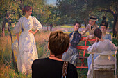 in the orchard, painting by edmund tarbell, exhibition 'impressionism and the americans', museum of impressionism, giverny, eure (27), normandy, france