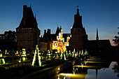 illumination of the french-style gardens by andre le notre and the sound and light show 'madame de maintenon ou l'ombre du soleil' evoking the story of the secret wife of king louis xiv, scenography by xavier de richemond, chateau de maintenon, eure-et-lo