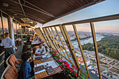 view of the panoramic restaurant upstairs in the academy of sciences, moscow, russia