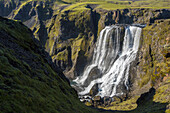 fagrifoss falls on the route leading to the volcano laki, southern iceland, europe