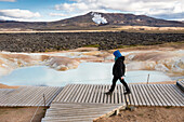 eirhnjukur, an active volcano situated to the northeast of myvatn lake in the krafla volcanic system, the hydrothermal field holds fumaroles and ponds of mud, iceland, europe