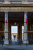 entrance to the constitutional council, situated at the palais-royal, rue de montpensier, public institution that monitors the conformity of laws' texts and involves itself in parliamentary and public life, 1st arrondissement, paris, france