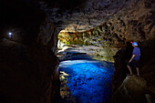 Poco Encantado, the enchanted pool, west of Andarai, cave is 100m high and has 48m deep water east of the Chapada Diamantina National Park, Andarai, Bahia, Brazil