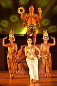 'Camdodia, Siem Reap Province, Siem Reap Town, Angkor Temples, Site World Heritage of Humanity by Unesco in 1992, Angkor Wat temple (12th century), East door, the show ''Legend of Angkor Wat'' made by the  Bayon CM company counts 160 artists'