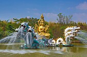 Thailand, Bangkok City, Ancient Siam Park,Bodhisattva Avalokitesavara fountain, performing a miracle
