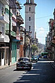 Caribbean, Cuba, Havana, Centro Habana, street and car