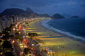 Copacabana beach at night in Rio de Janeiro,Brazil,South America