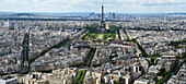 Europe, France, Aerial panoramic view of Paris, The Eiffel Tower before the towers of defense, On the left, [,]