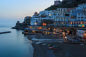 Blue hour, dusk in Atrani, near Amalfi, Costiera Amalfitana (Amalfi Coast), UNESCO World Heritage Site, Campania, Italy, Europe