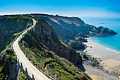 Road connecting the narrow isthmus of Greater and Little Sark, Channel Islands, United Kingdom, Europe